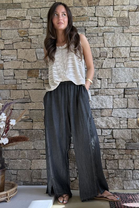 Rustic Nature Bubble Cotton Split Kick Pant Washed Charcoal